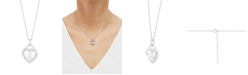 Macy's Cultured Freshwater Pearl (7mm) & Diamond (1/10 ct. t.w.) Heart Pendant Necklace Sterling Silver, 16" + 2" extender